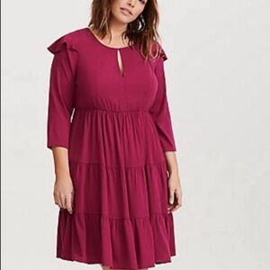 Torrid Red Pleated Sundress with Flutter Sleeves
